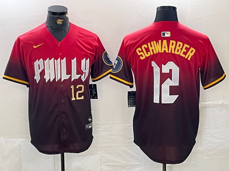 Men Philadelphia Phillies 12 Schwarber Red City Edition Nike 2024 MLB Jersey style 3